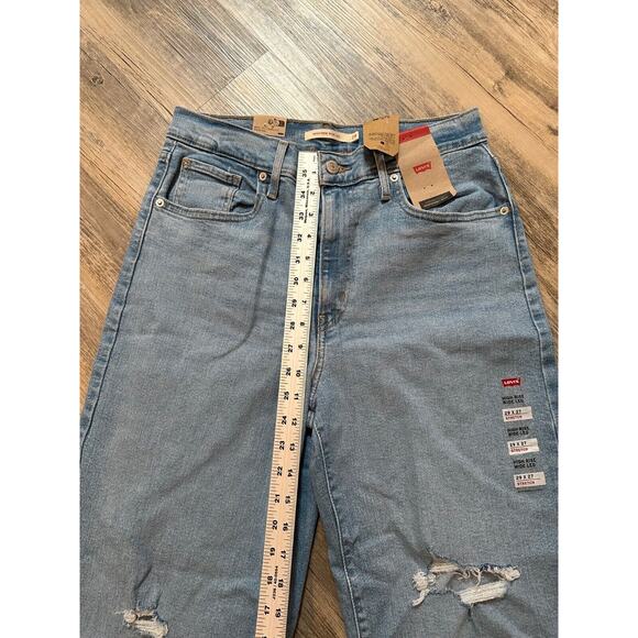 Levis High Rise Wide Leg Jeans Tag Size 29x27 Womens Blue Denim Distressed - Picture 3 of 8